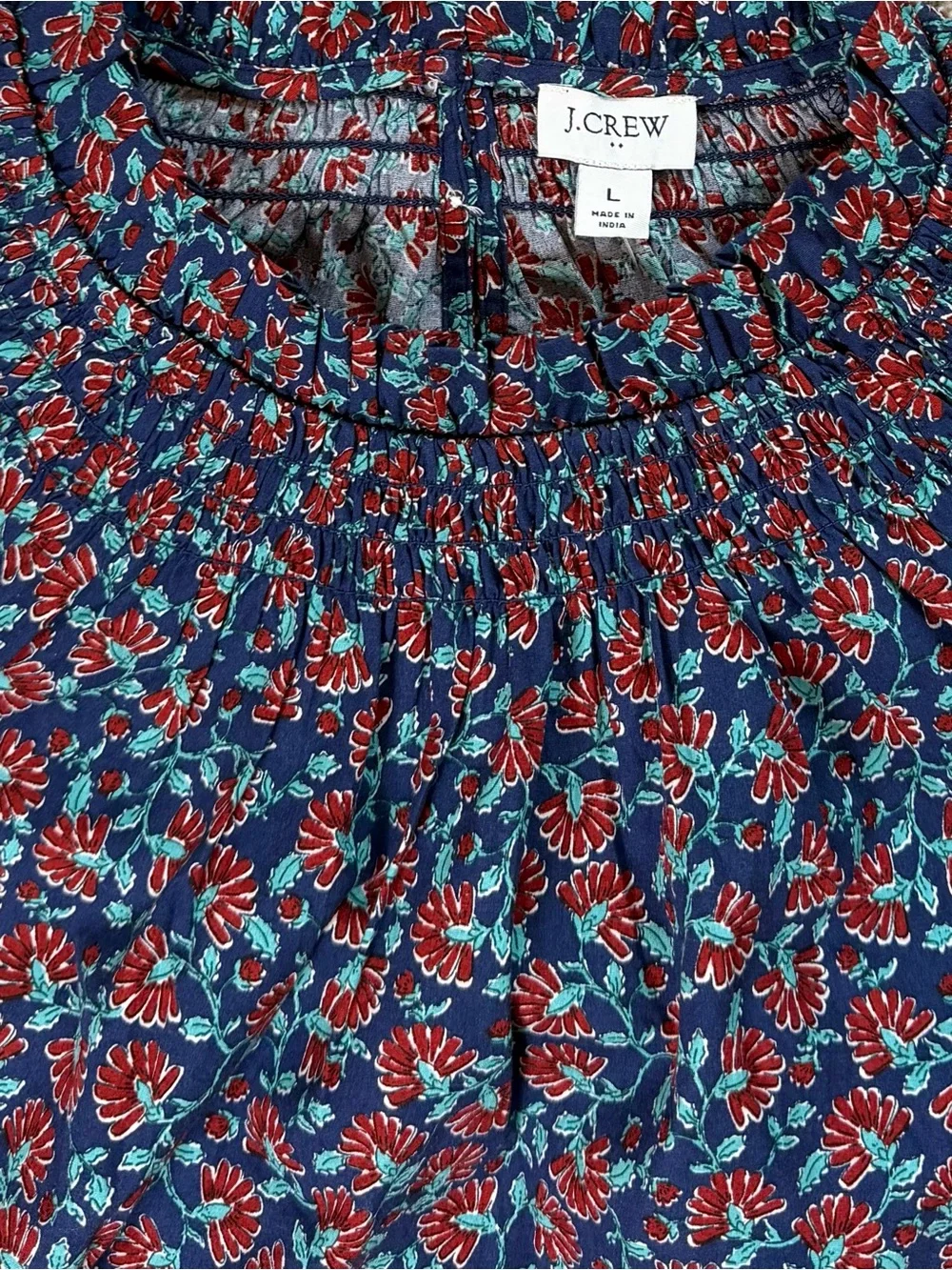 J. Crew | Smocked Neck Blouse | Size L | NWT | Floral Cottage core Feminine Cute